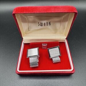 Vintage Swank Silver Tone Mesh CuffLinks and Tie Tack Set in Original Box